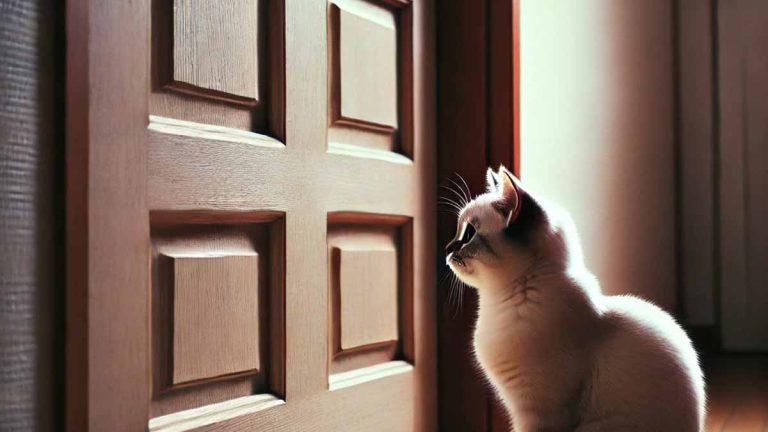 chat devant la porte